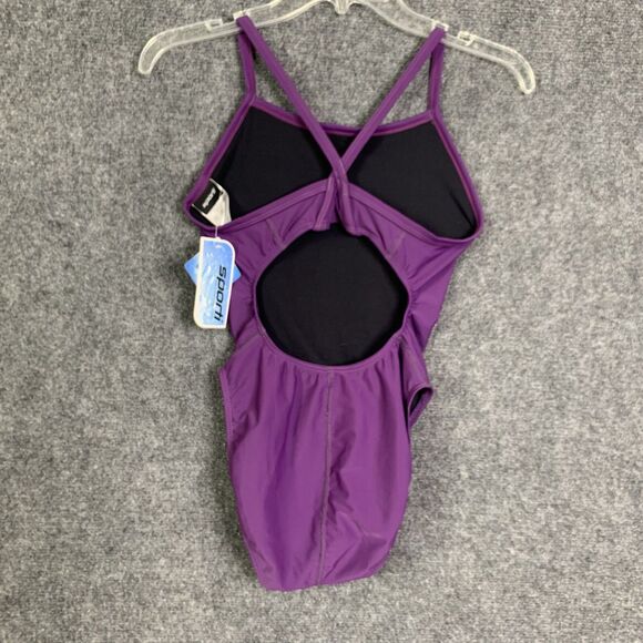 Sporti 1 Pc Bathing Suit NWT Padded Bra High Leg Thin Strap Purple Sz 32 - Picture 6 of 11